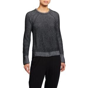Eileen Fisher Black Ribbed Organic Cotton Chenille Raglan Sweater SZ XL